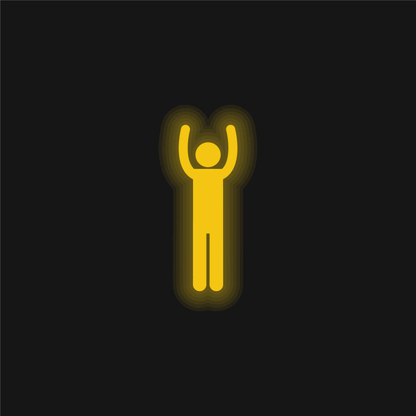 Siluet yukarı kollar sarı parlak neon simge - Vektör, Görsel