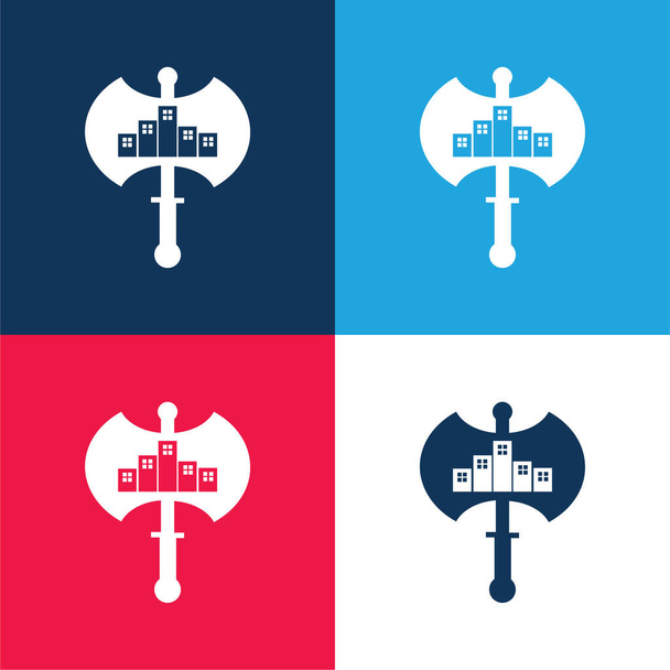Axe City blau und rot vier Farben minimales Symbol-Set - Vektor, Bild