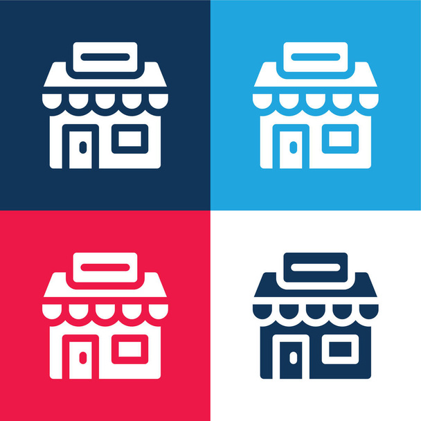 Агентство синий и красный четыре цвета минимальный набор значков - Вектор,изображение