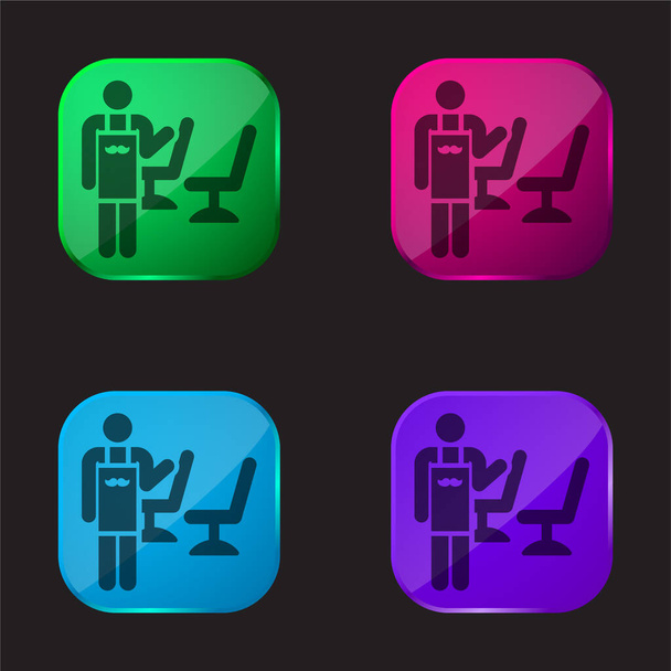 Peluquero icono de botón de vidrio de cuatro colores - Vector, Imagen