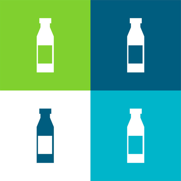 Botella con etiqueta plana de cuatro colores mínimo icono conjunto - Vector, imagen