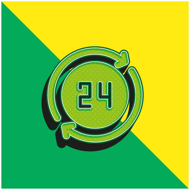 24 óra Zöld és sárga modern 3D vektor ikon logó - Vektor, kép