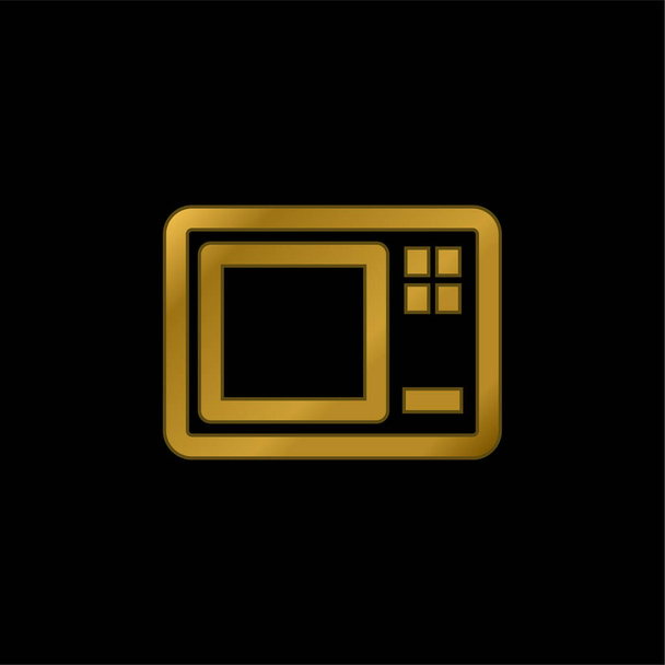 Horno de microondas grande chapado en oro icono metálico o vector de logotipo - Vector, Imagen