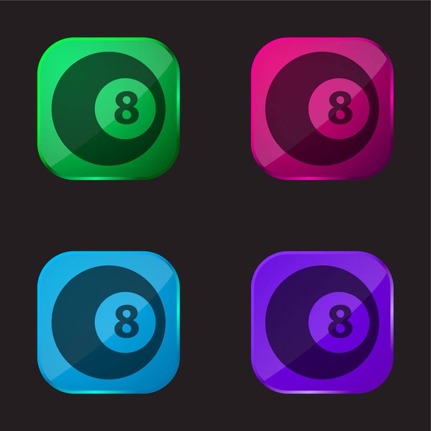 Černá osm kulečník koule čtyři barvy skleněné tlačítko ikona - Vektor, obrázek