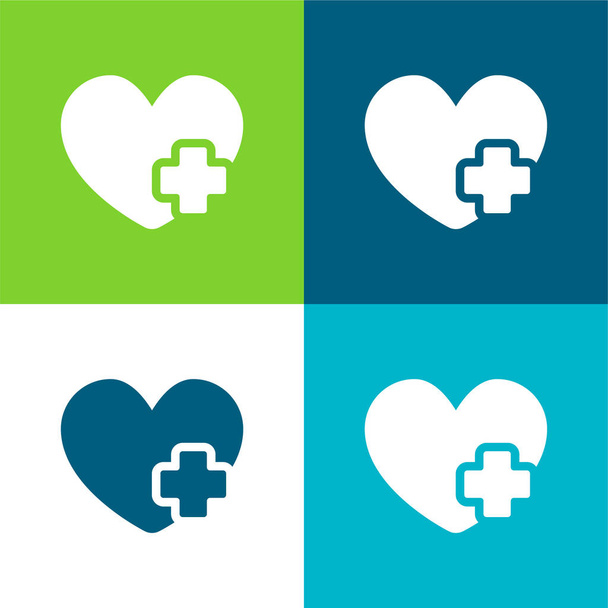 Add Heart Flat four color minimal icon set - Vector, Image