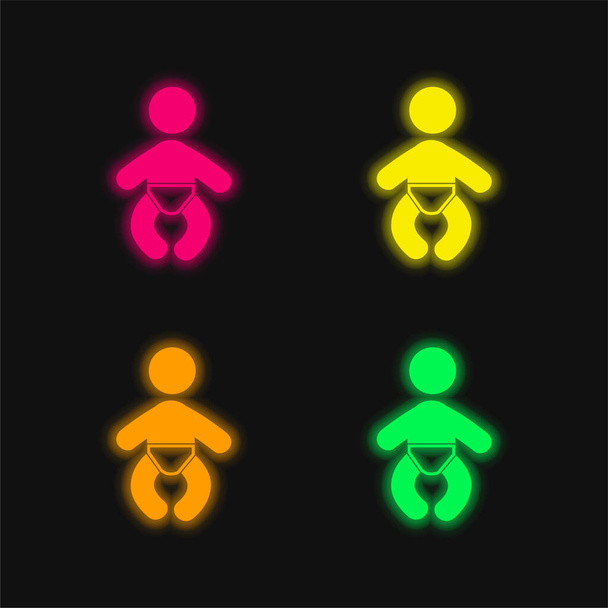 Baby Wearing A Diaper four color glowing neon vector icon - Vector, Image
