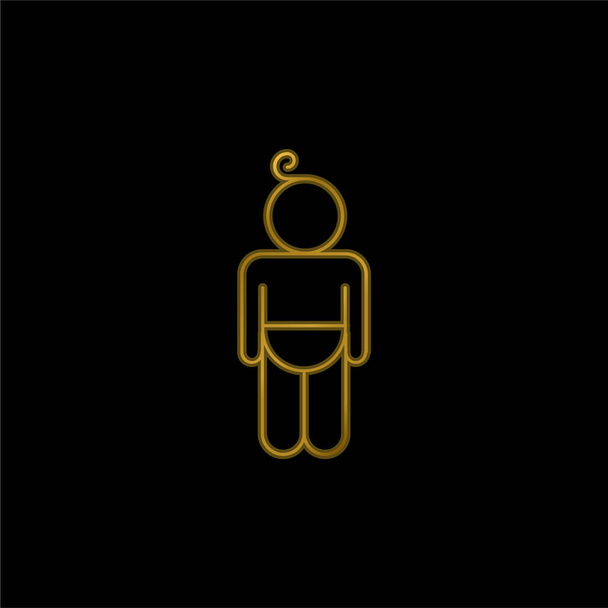 Baby Wearing Pañal Esquema chapado en oro icono metálico o logo vector - Vector, imagen