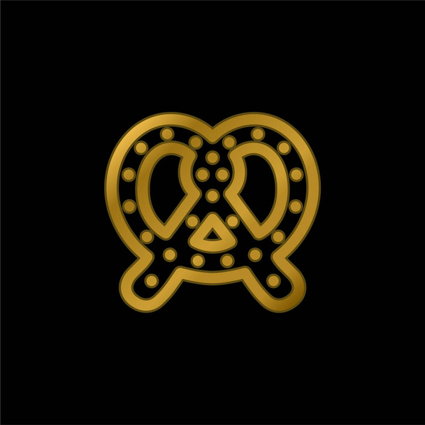 Big Pretzel gold plated metalic icon or logo vector - Vector, Image