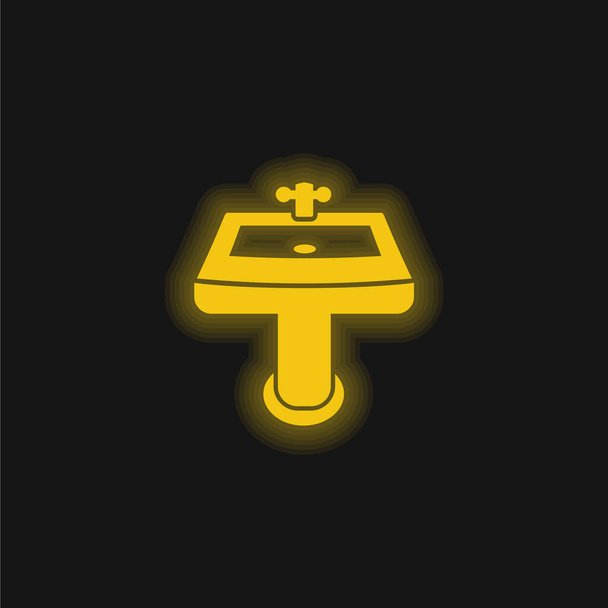 Koupelna umyvadlo žluté zářící neon ikona - Vektor, obrázek