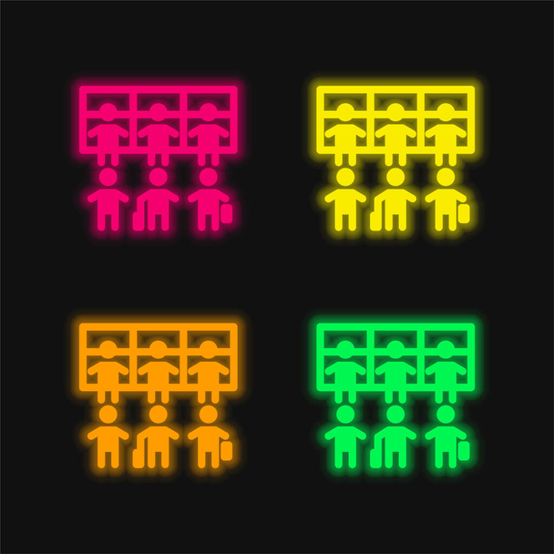 Lotnisko kolejka cztery kolory świecące neon wektor ikona - Wektor, obraz