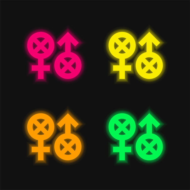 Bifóbia négy szín izzó neon vektor ikon - Vektor, kép