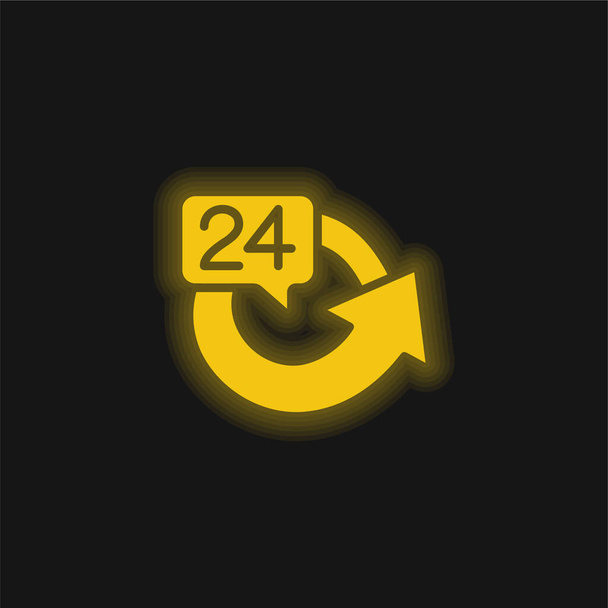 24 часа желтый светящийся неоновый значок - Вектор,изображение