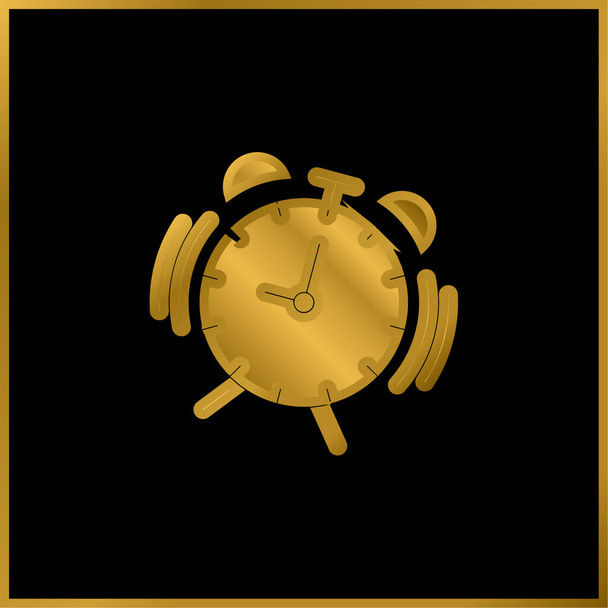 目覚まし時計ゴールドメッキ金属アイコンやロゴベクトル - ベクター画像