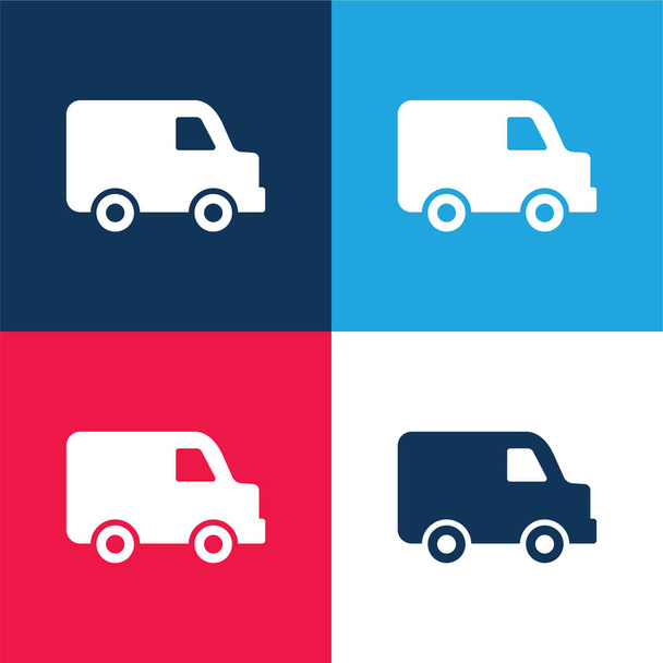 Entrega en negro Camión pequeño Vista lateral azul y rojo conjunto de iconos mínimo de cuatro colores - Vector, Imagen