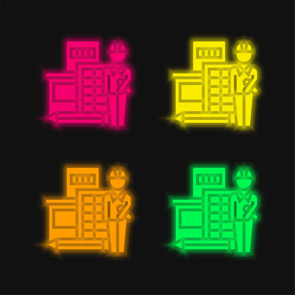 Architetto quattro colori luminosi icona vettoriale al neon - Vettoriali, immagini