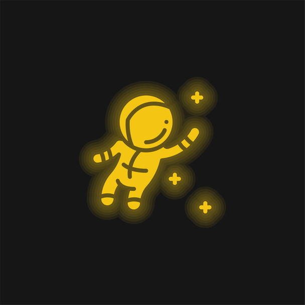 Astronauta amarelo brilhante ícone de néon - Vetor, Imagem