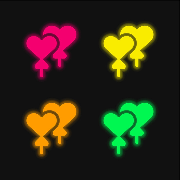 Balony cztery kolor świecący neon wektor ikona - Wektor, obraz