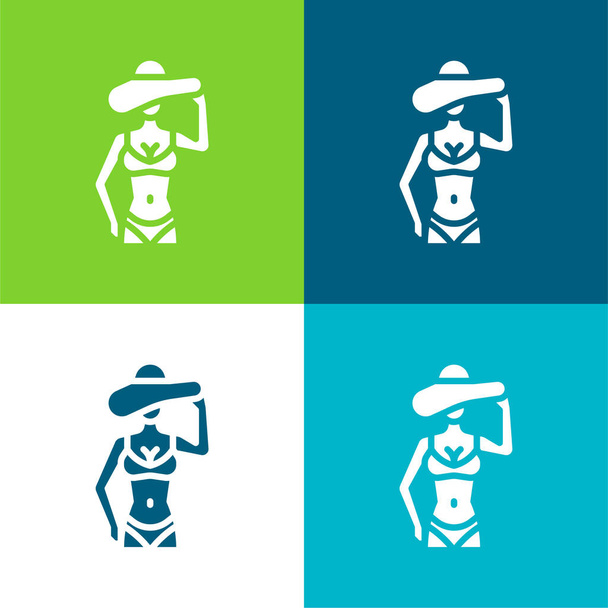 Bikini Flat conjunto de iconos mínimos de cuatro colores - Vector, imagen