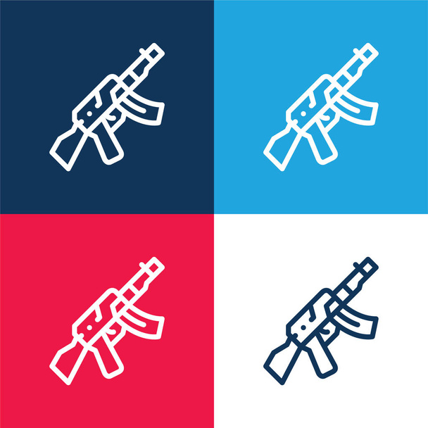 Assault Rifle blue and red four color minimal icon set - Vector, Image