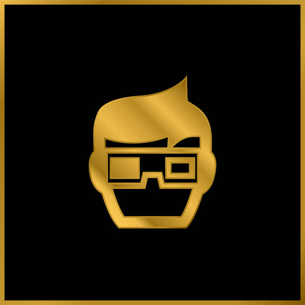Boy With 3d Spectacles At Cinema gold plated metalic icon or logo vector - Vector, Image