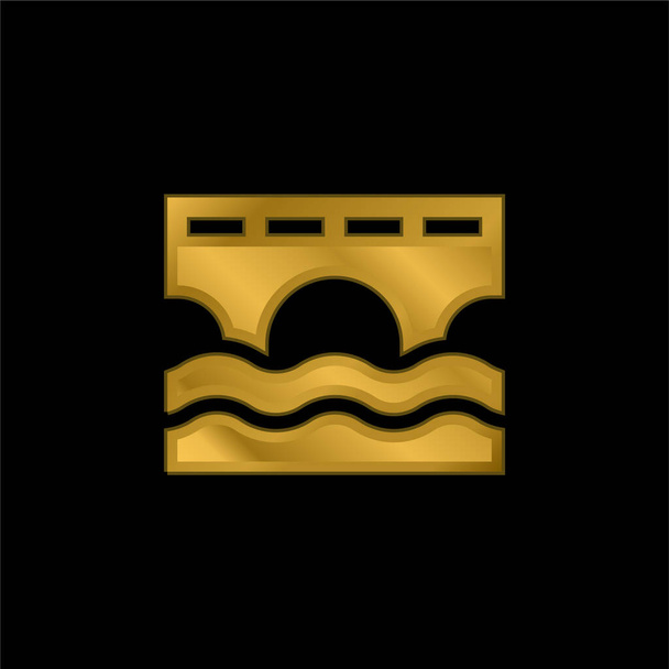 Puente chapado en oro icono metálico o logo vector - Vector, imagen