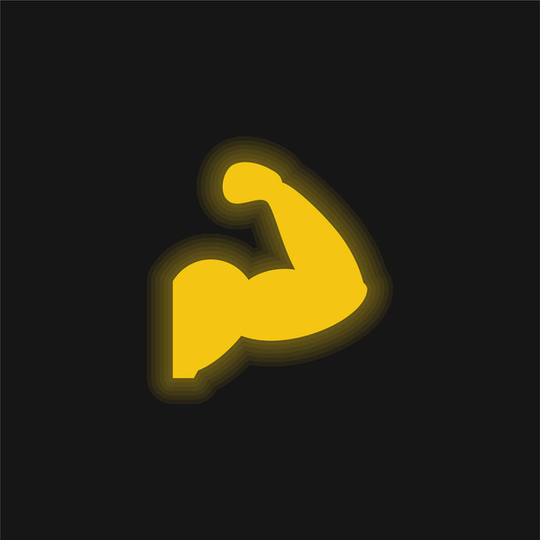 腕の筋肉シルエット黄色の輝くネオンアイコン - ベクター画像