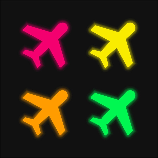 Samolot cztery kolory świecące neon wektor ikona - Wektor, obraz