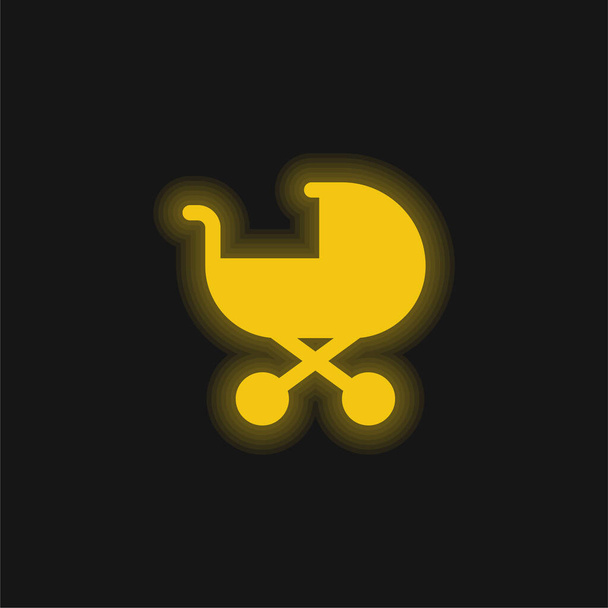 Baby Stroller yellow glowing neon icon - Vector, Image