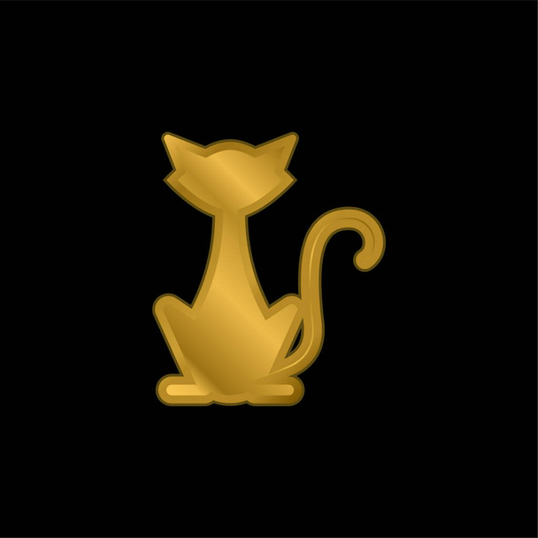 Gato negro chapado en oro icono metálico o logo vector - Vector, imagen
