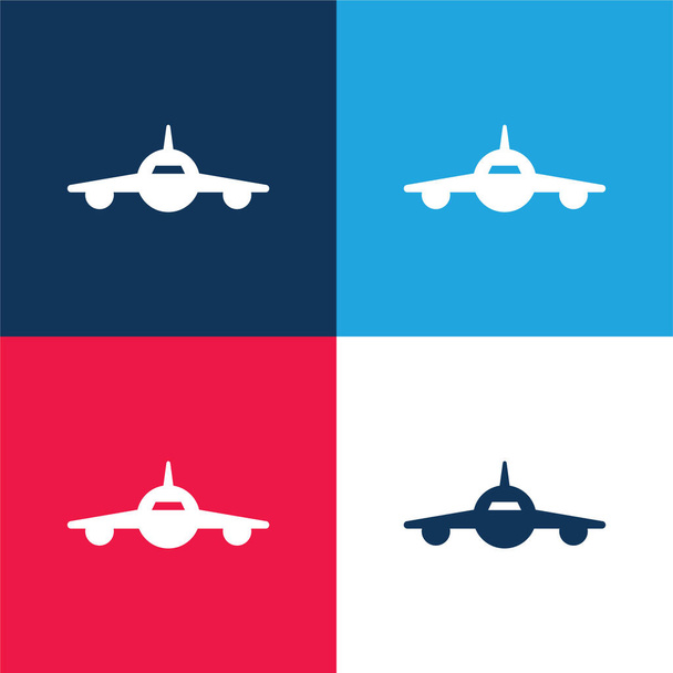 Flugzeug Frontansicht blau und rot vier Farben Minimalsymbolsatz - Vektor, Bild