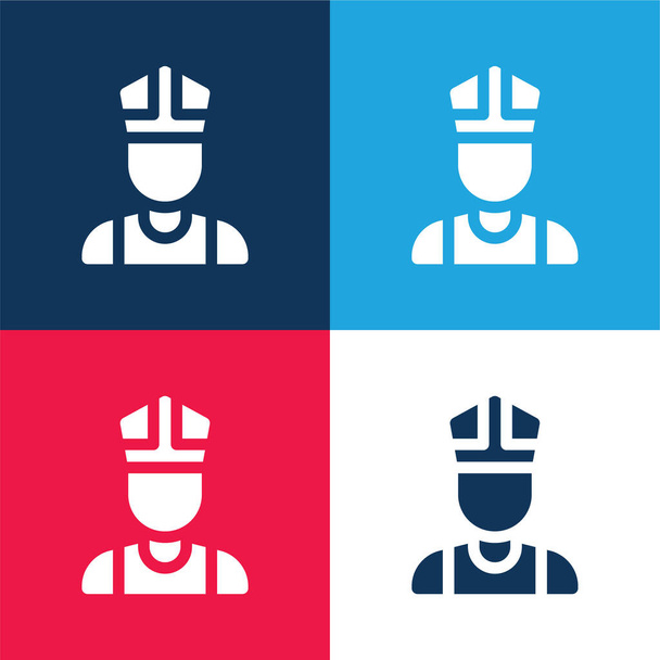 Alfil azul y rojo conjunto de iconos mínimo de cuatro colores - Vector, Imagen