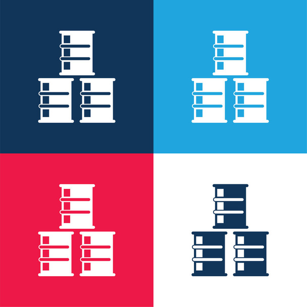 Barriles azul y rojo conjunto de iconos mínimo de cuatro colores - Vector, Imagen