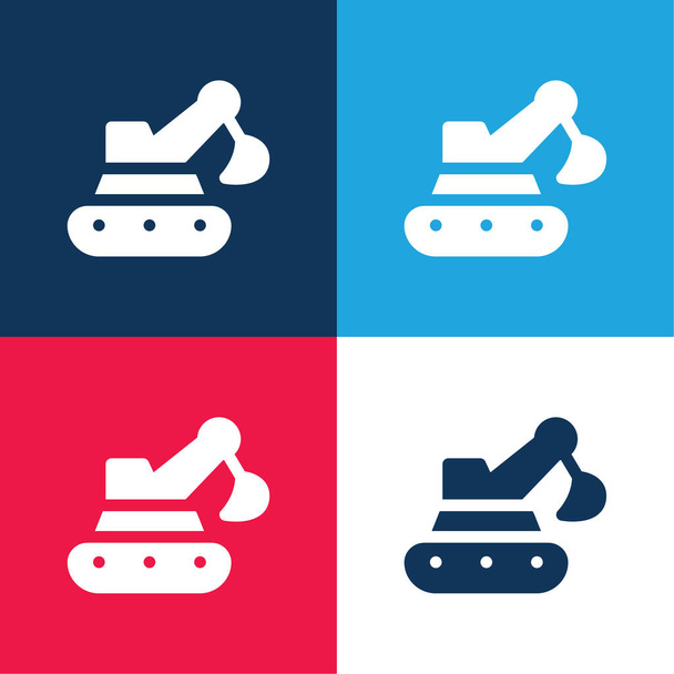 Backhoe blue and red four color minimal icon set - Vector, Image