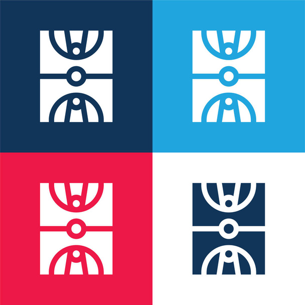 Basketbal soud modrá a červená čtyři barvy minimální ikona sada - Vektor, obrázek