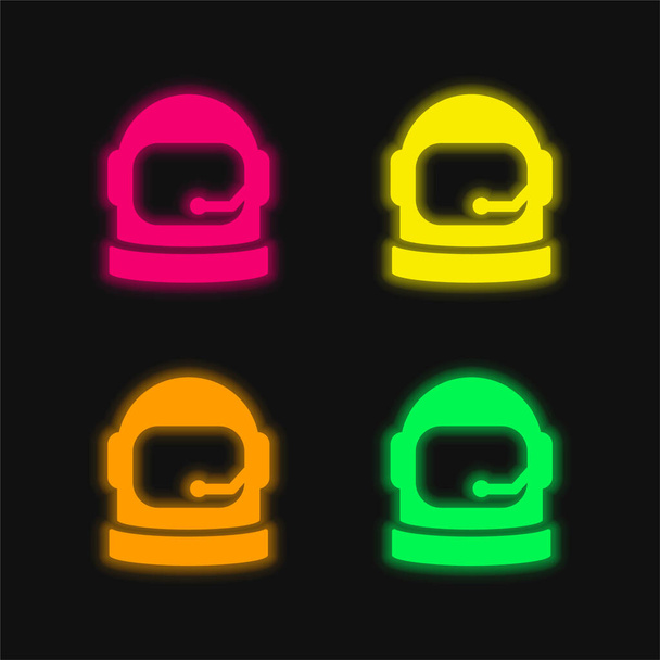 Astronaut Helmet four color glowing neon vector icon - Vector, Image