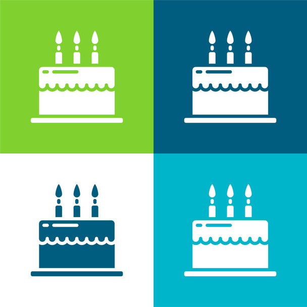 Doğum günü pastası Düz 4 renk en az simge seti - Vektör, Görsel
