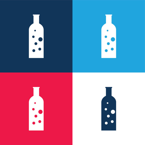 Botella con burbujas azul y rojo conjunto de iconos mínimo de cuatro colores - Vector, imagen