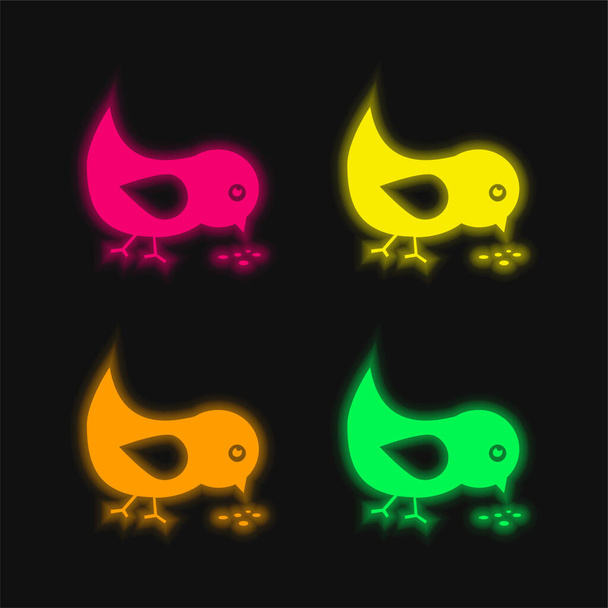 Bird Eating Samen vier Farben leuchtenden Neon-Vektor-Symbol - Vektor, Bild