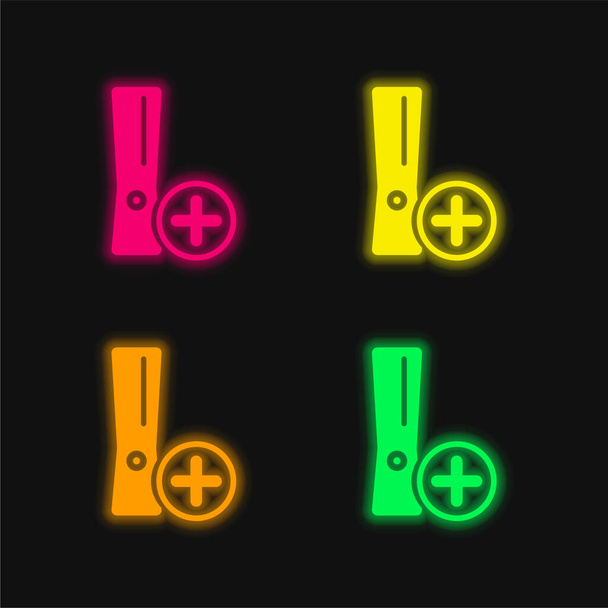 Προσθήκη συμβόλου κονσόλας παιχνιδιού τεσσάρων χρωμάτων λαμπερό εικονίδιο διάνυσμα νέον - Διάνυσμα, εικόνα