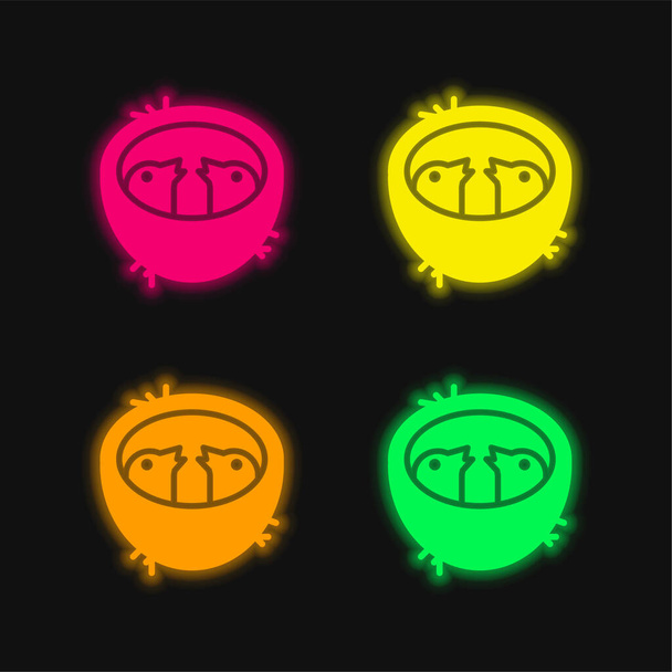 Yuvadaki Yavru Kuşlar 4 renkli parlayan neon vektör simgesi - Vektör, Görsel