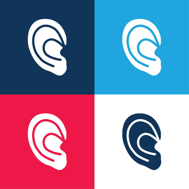 Big Ucho modré a červené čtyři barvy minimální ikona nastavena - Vektor, obrázek