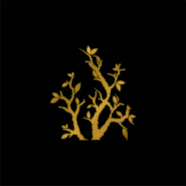 Ramas con hojas chapado en oro icono metálico o logo vector - Vector, imagen