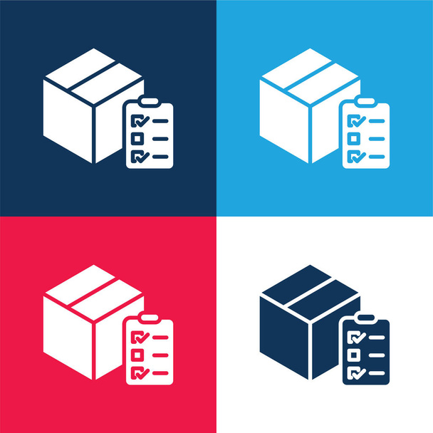 Pudełko niebieski i czerwony zestaw czterech kolorów minimalny zestaw ikon - Wektor, obraz