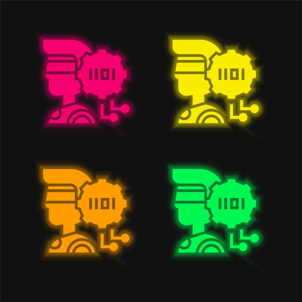 Código binário quatro cor brilhante ícone vetor de néon - Vetor, Imagem