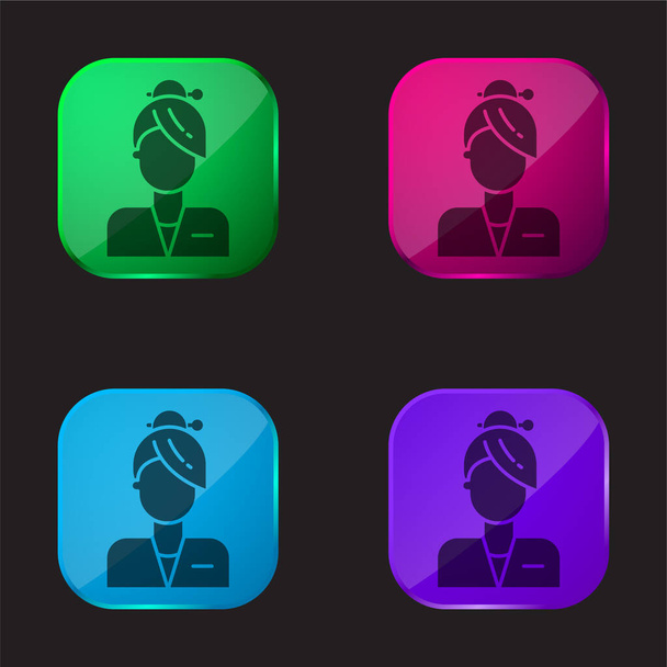 Asszisztens négyszínű üveg gomb ikon - Vektor, kép