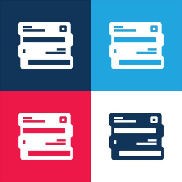 Libros azul y rojo conjunto de iconos mínimo de cuatro colores - Vector, Imagen