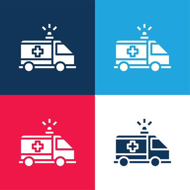 Conjunto de iconos mínimo de cuatro colores azul y rojo de ambulancia - Vector, Imagen
