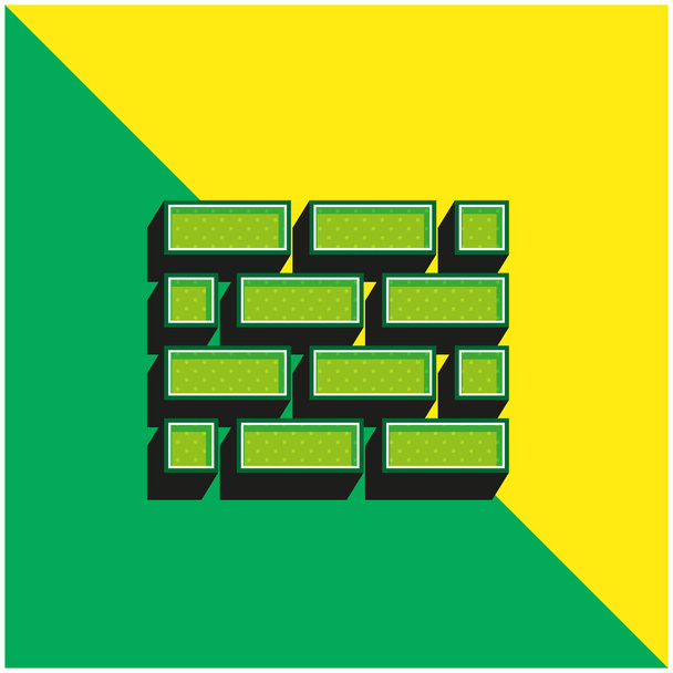 Brickwall Zöld és sárga modern 3D vektor ikon logó - Vektor, kép