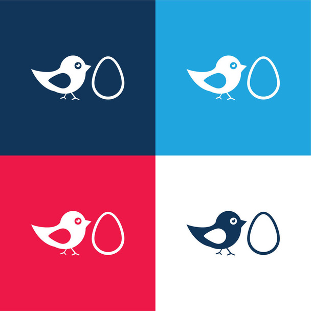 Bird And Egg синий и красный четыре цвета минимальный набор значков - Вектор,изображение