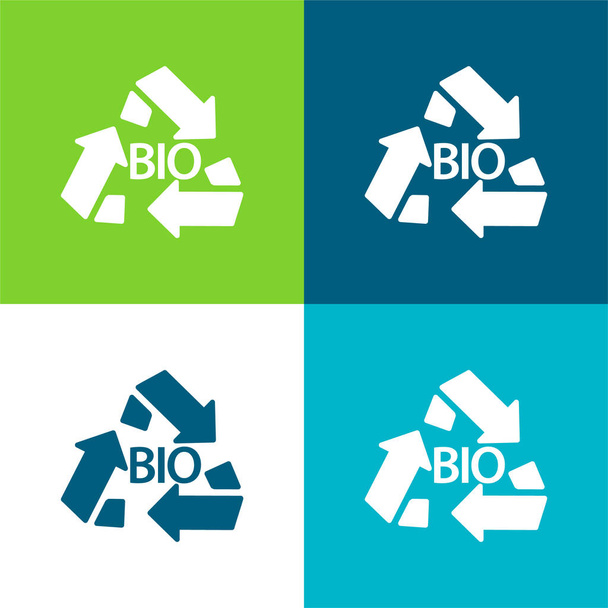 Bio Mass Recycle Symbol Conjunto de ícones mínimos de quatro cores planas - Vetor, Imagem